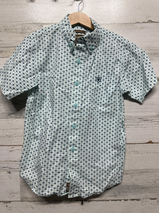 Boys Size 8 (Small) Ariat Stretch Button Up Short Sleeve Shirt - Very Good Used Condition