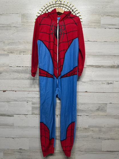 Boys Size 8 Spiderman Hooded Fleece One Piece Zip Up - Good Used Condition
