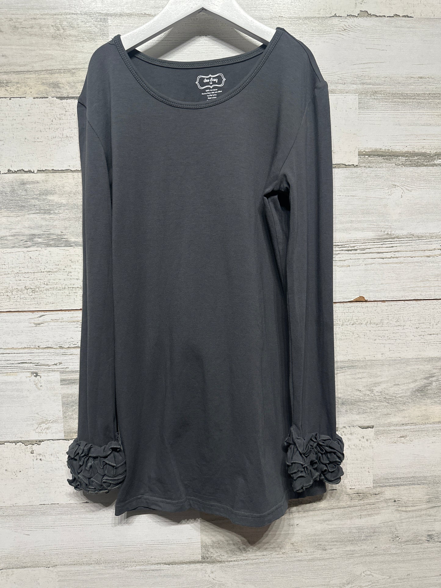 Size 12 Sew Sassy Grey Ruffle Sleeve Long Sleeve Shirt - Very Good Used Condition