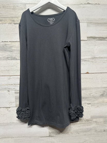 Size 12 Sew Sassy Grey Ruffle Sleeve Long Sleeve Shirt - Very Good Used Condition
