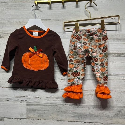 Girls Size XS (Fits Like 2/3) Pumpkin Two Piece Set - Good Used Condition