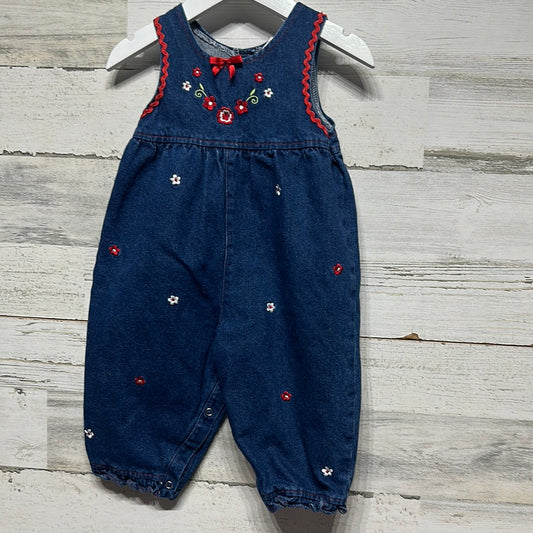 Girls Size 12m Fisher Price Denim Romper with Embroidery (2005) - Good Used Condition