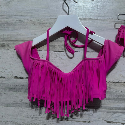 Girls Size 10 hart and harmony two piece pink fringe swimsuit - good used condition