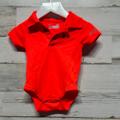 Boys Size 0-3m Under Armour Coral/Orange Heat Gear Collared Onesie - Good Used Condition