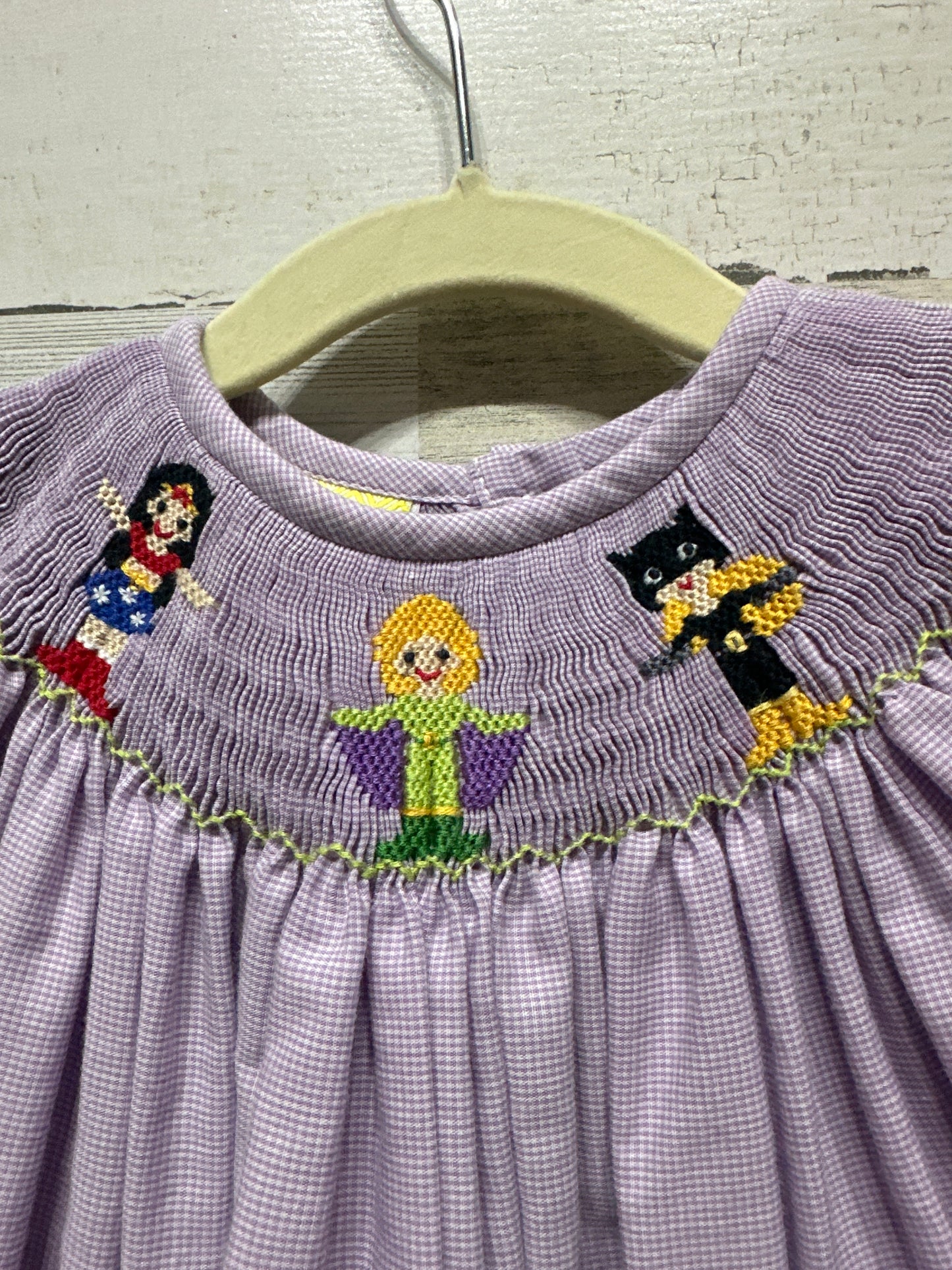 Girls Size 2t Southern Sunshine Smocked Super Heroes Dress - Very Good Used Condition