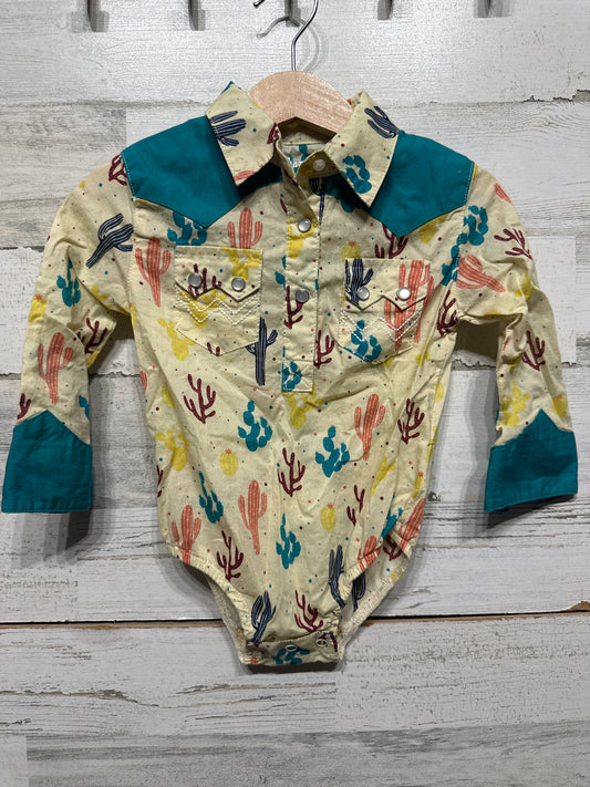 Boys Preowned Size 12m Wrangler Cactus Western Pearl Snap Bodysuit - Very Good Used Condition