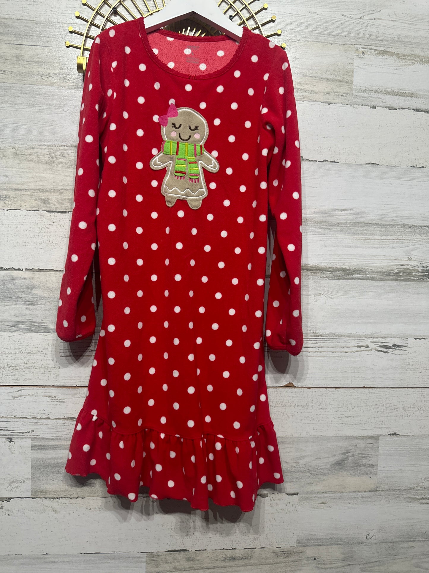 Girls Preowned Size Large Carter’s Fleece Holiday Gingerbread Nightgown - Good Used Condition