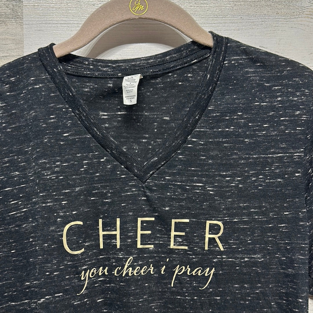 Women's Size Small You Cheer I Pray Black and Gold Shirt  - Good Used Condition