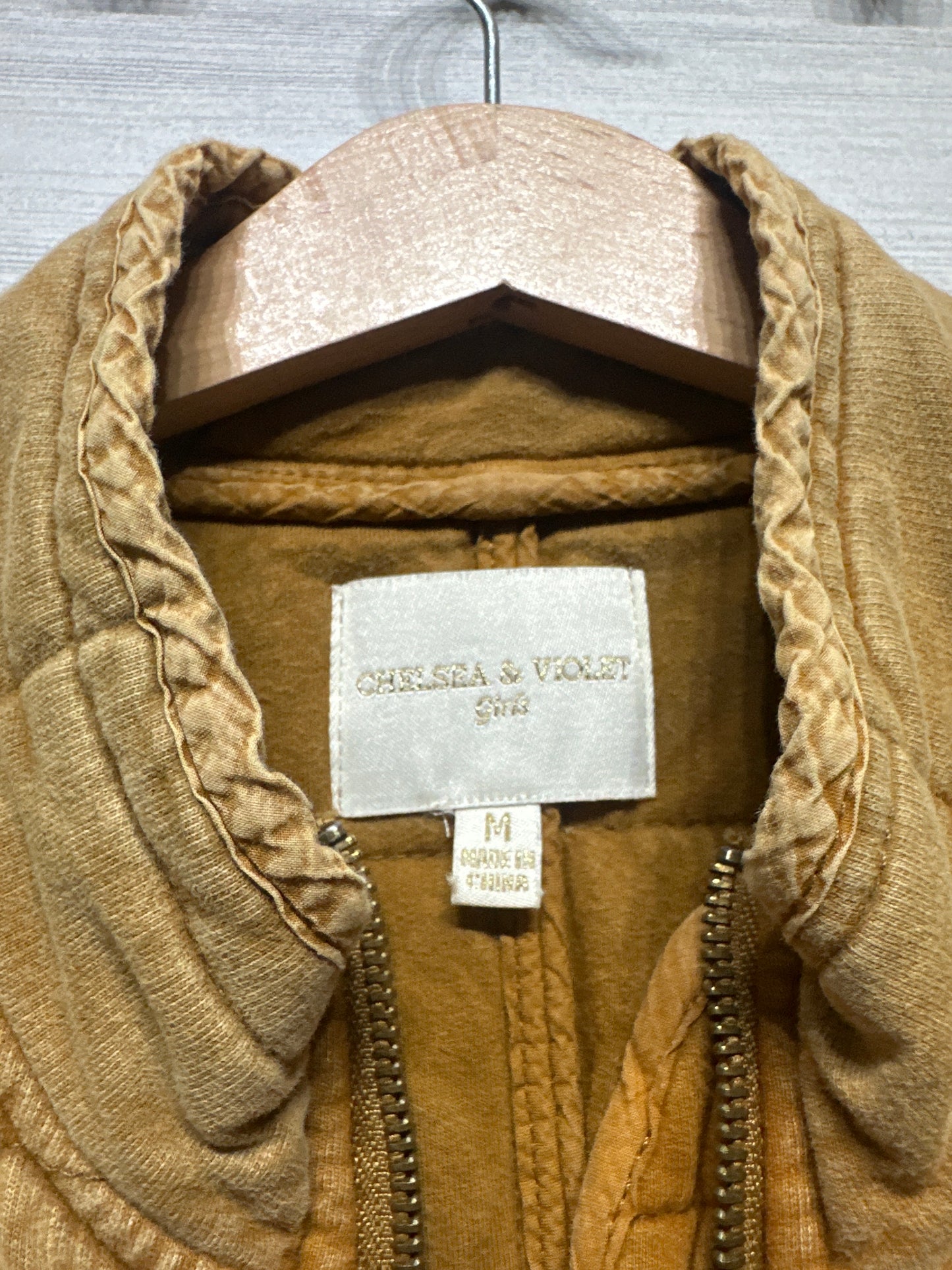 Chelsea & Violet Girls Size Medium Bomber Jacket Coat Distressed Brown Camel VGUC