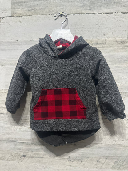 Boys Size 3t Grey Buffalo Plaid Dino Spike Hoodie - Good Used Condition