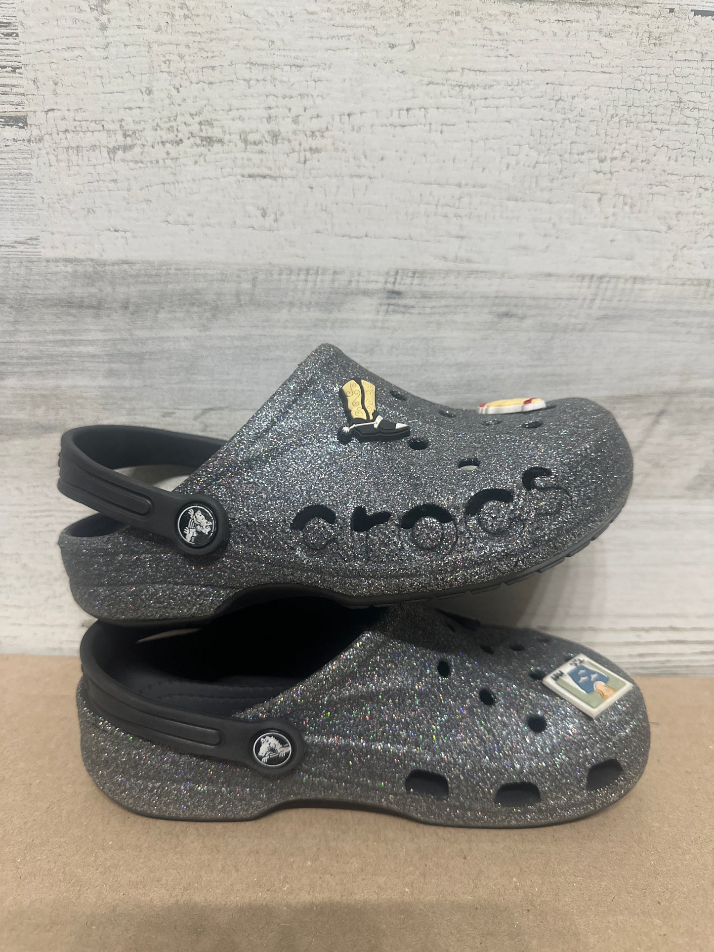 Girls Size J3 (Youth 3) Crocs Glitter Clogs - Very Good Used Condition