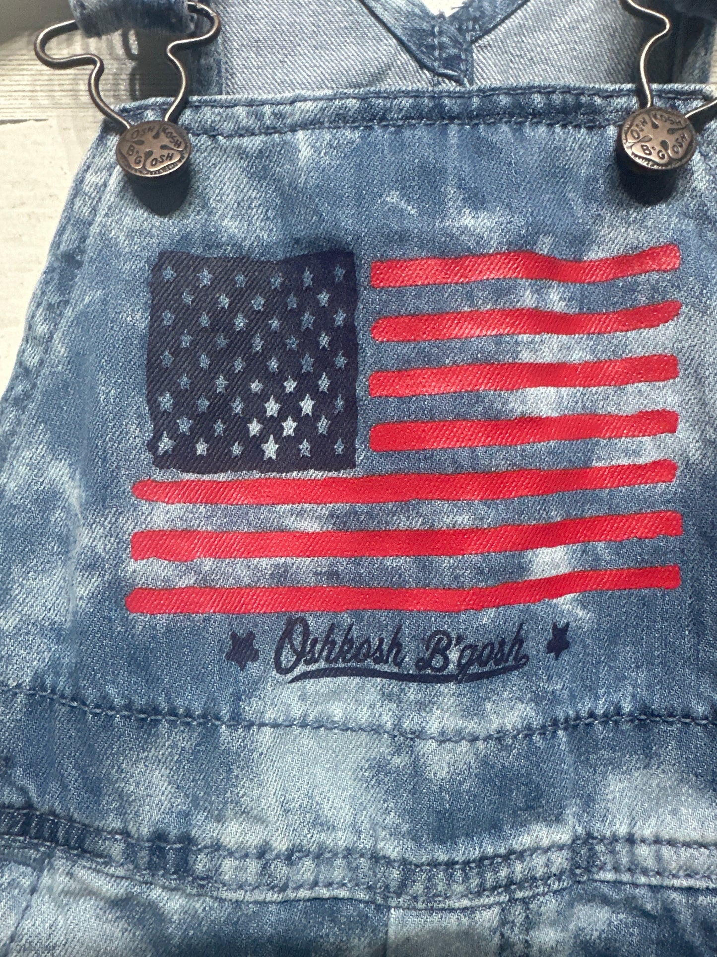 Size 2t Osh Kosh Flag Overalls - Very Good Used Condition