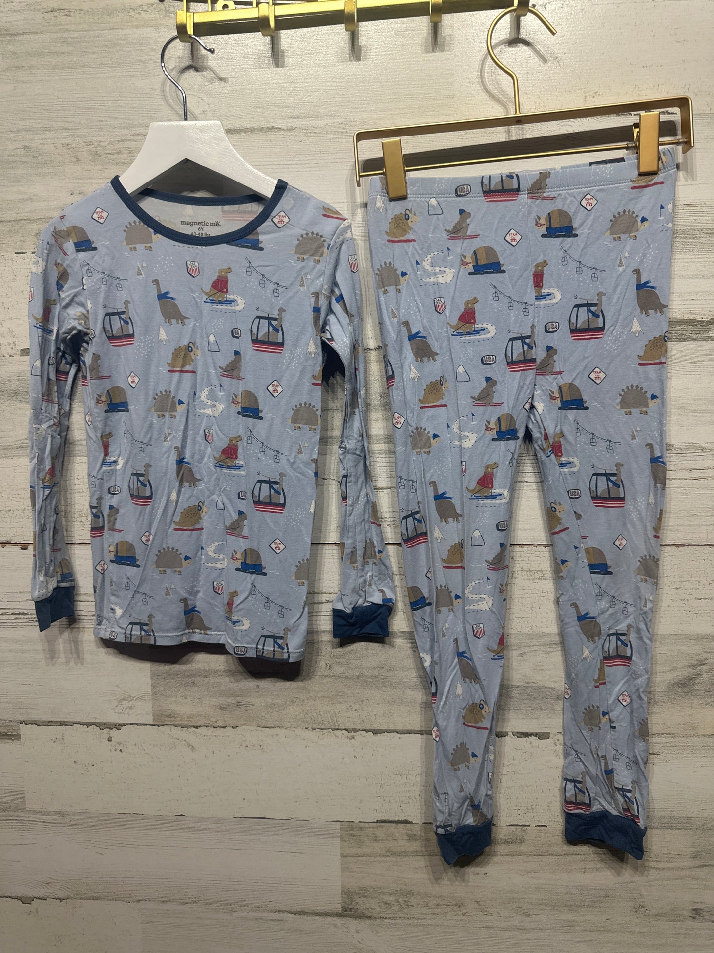 Boys Size 6 Years Magnetic Me Modal Ski Rex Print Pajama Set - Very Good Used Condition