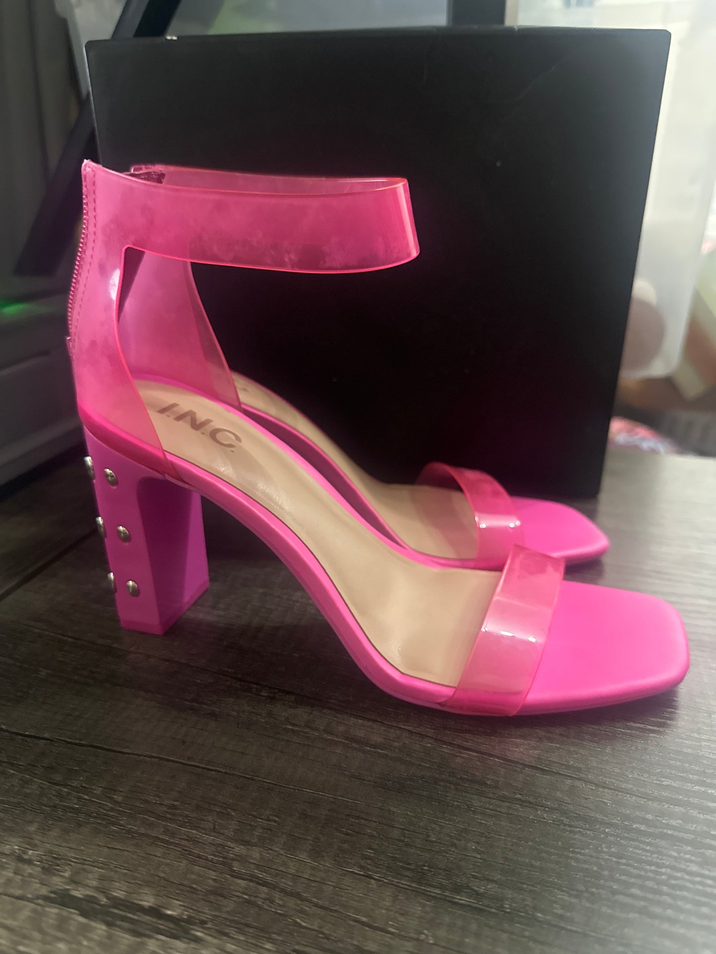 Women’s Size 9 INC Pink Hot Pink Studded Makenna 5 Heels - Good Used Condition