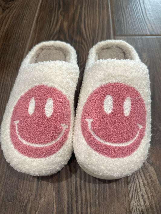 Women’s Size 8.5 Pink Smiley Face Slippers - Good Used Condition