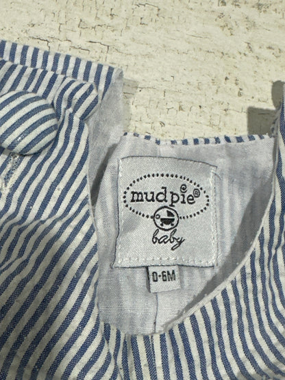 Mud Pie Baby Crab Applique Seersucker Romper - Boys Size 0-6m - Good Used Condition