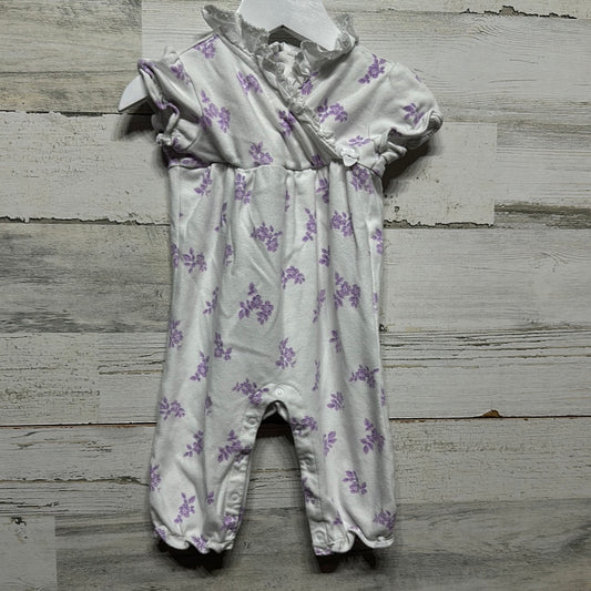 Girls Size 6-12m Janie and Jack Layette Purple Floral Romper - Good Used Condition