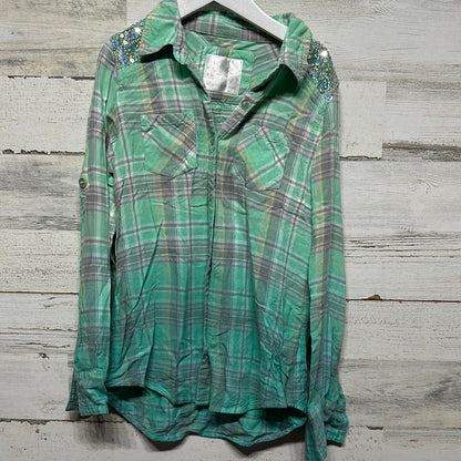 Girls Size 8 Justice Sequin Plaid Button Up - Good Used Condition