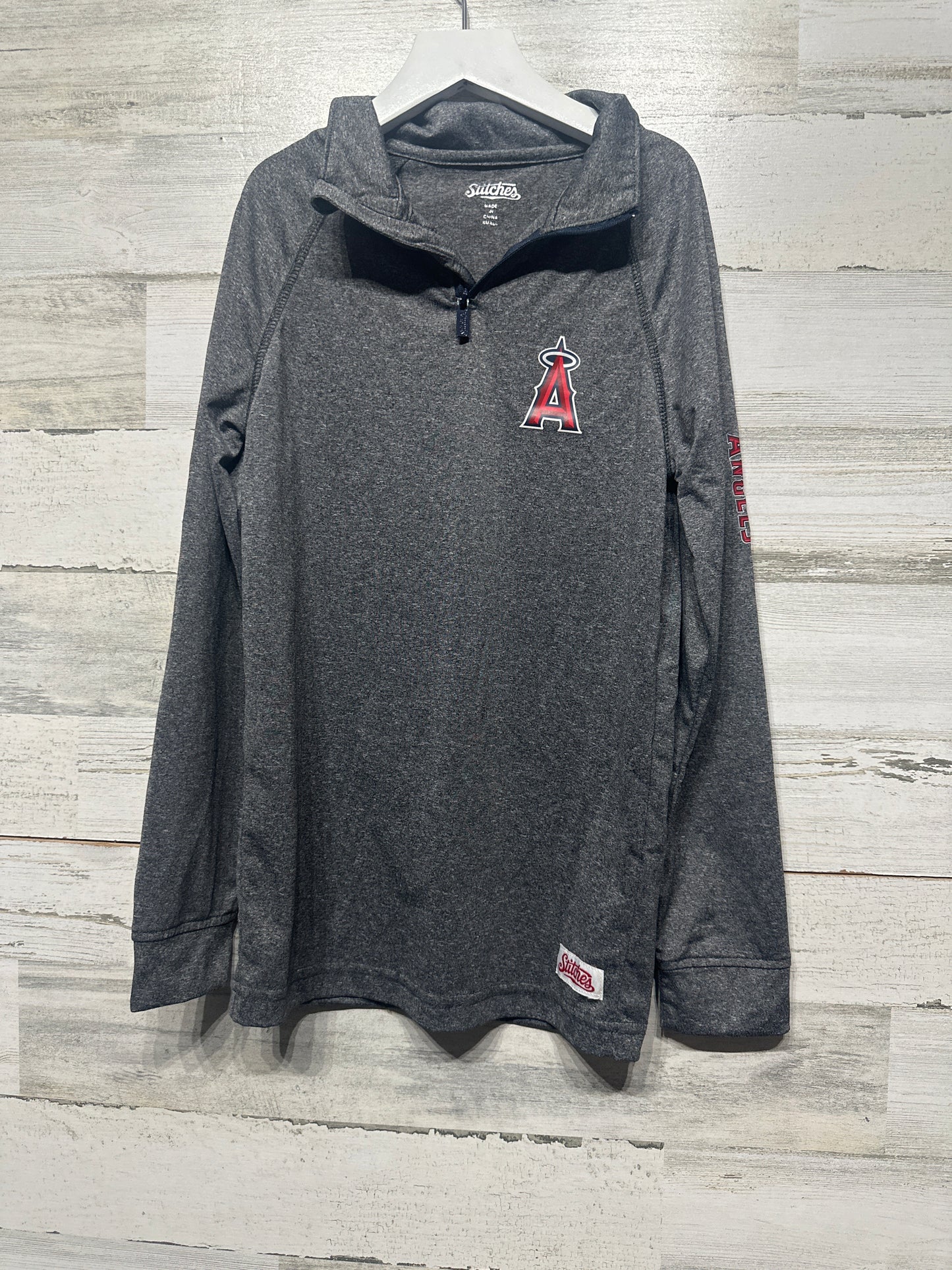 Boys Preowned Size 10-12 (Small) Stitches Angels Quarter Zip Drifit Shirt - Play Condition**Broken Zipper