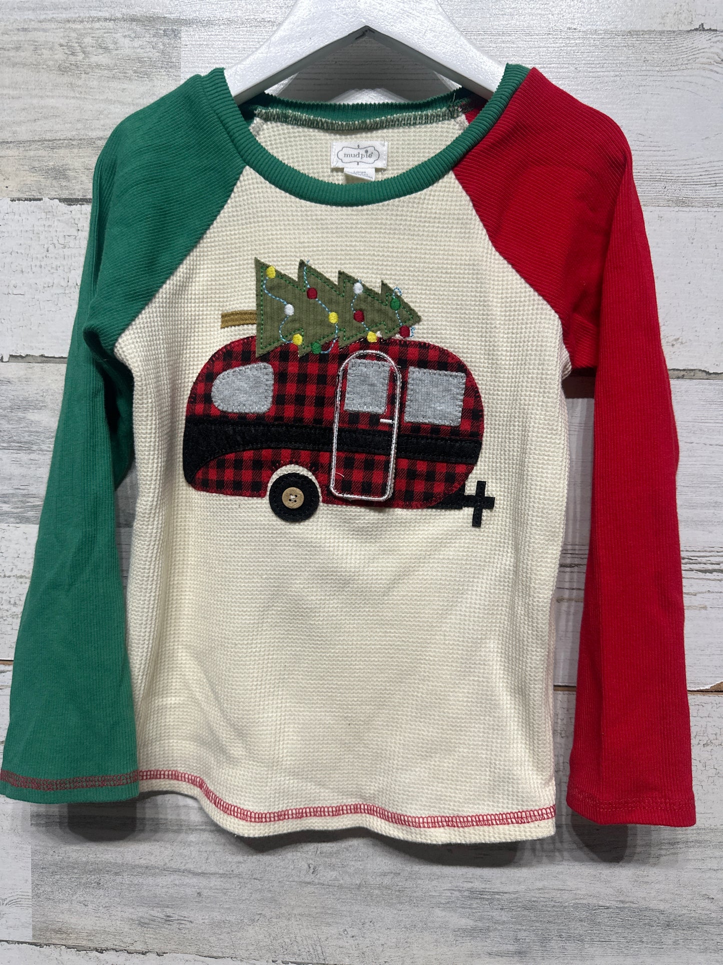 Mud Pie Holiday Interactive Camper Thermal Shirt Boys 4t/5t VGUC