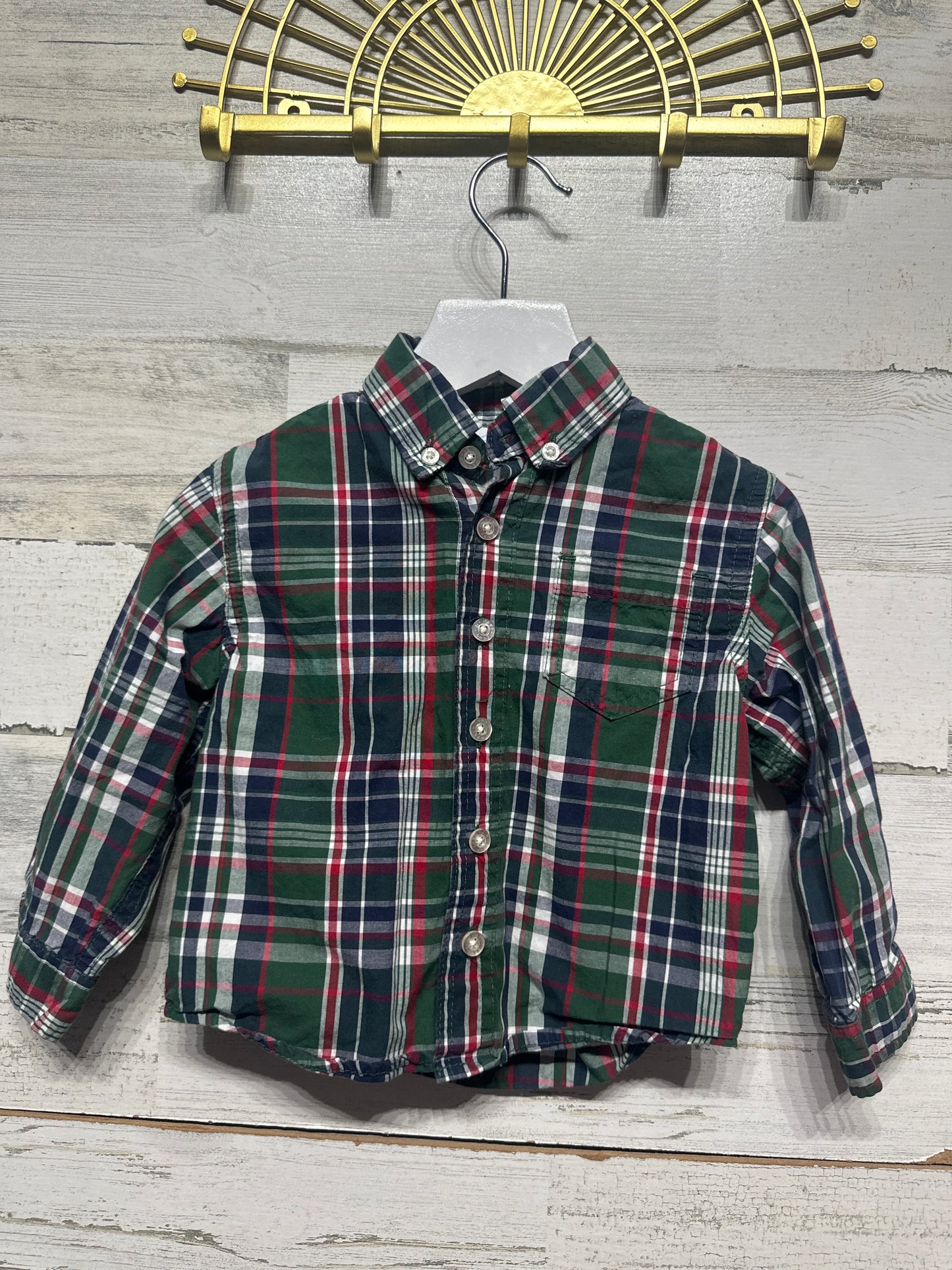 Plaid Button Up Shirt -JK Baby- Boys Size 24m - Very Good Used Condition