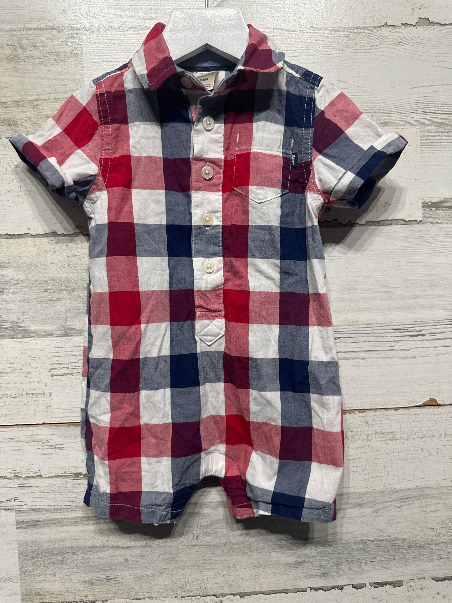 Boys Size 12m Osh Kosh Plaid Romper - Good Used Condition