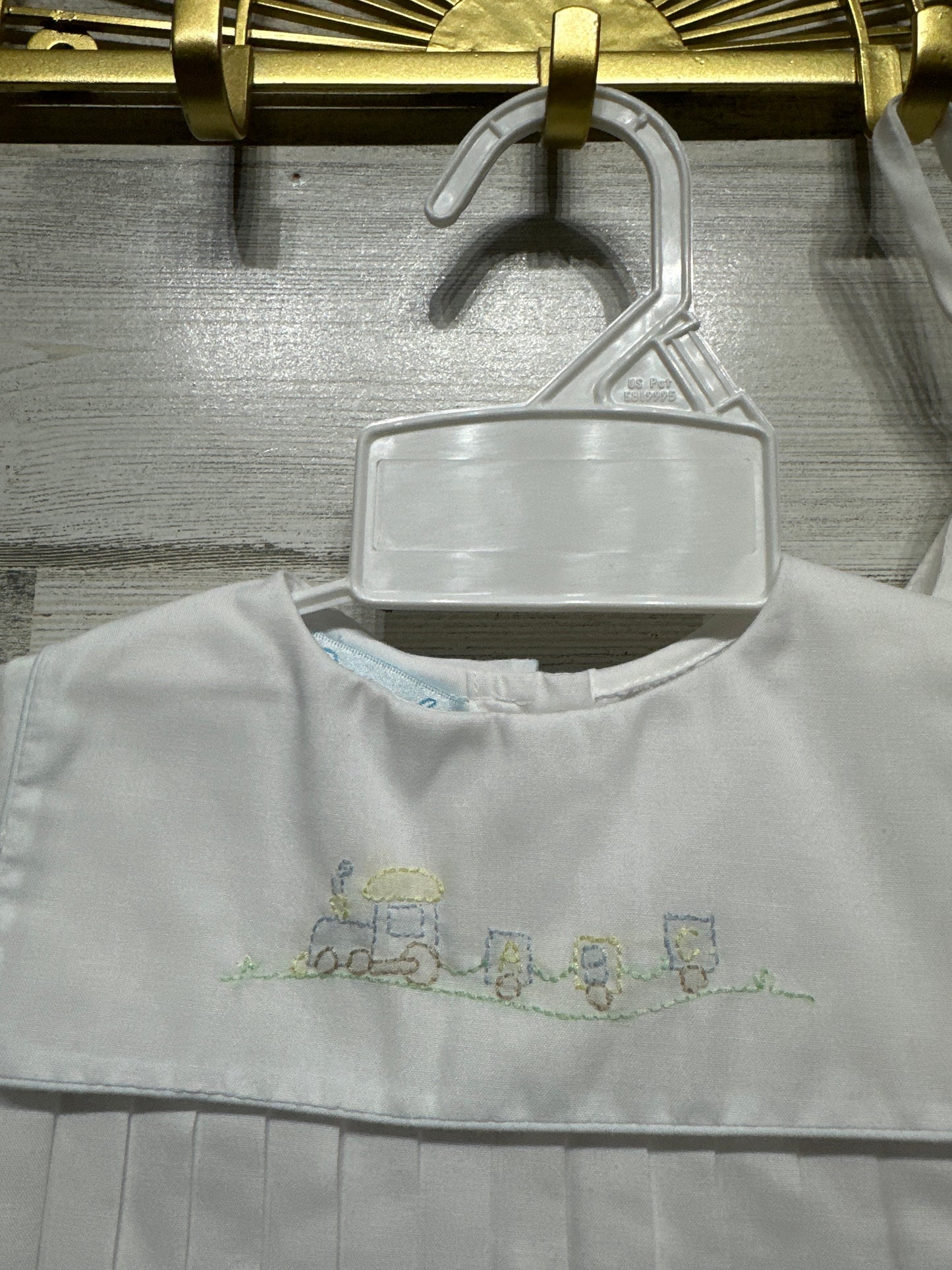 Boys Size Newborn Petit Ami Embroidered train romper with matching bonnet - New With Tags