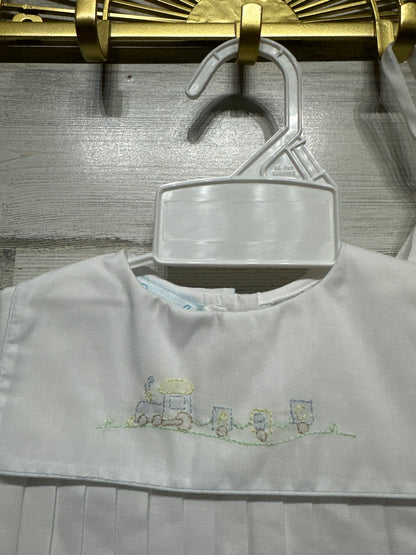 Boys Size Newborn Petit Ami Embroidered train romper with matching bonnet - New With Tags