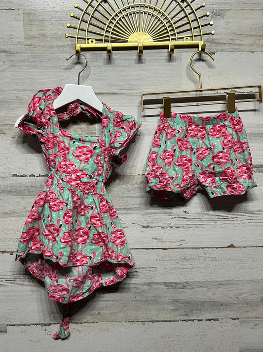 Girls Size 2t Sage and Lilly Flamingo Two Piece Bloomer Set - Good Used Condition