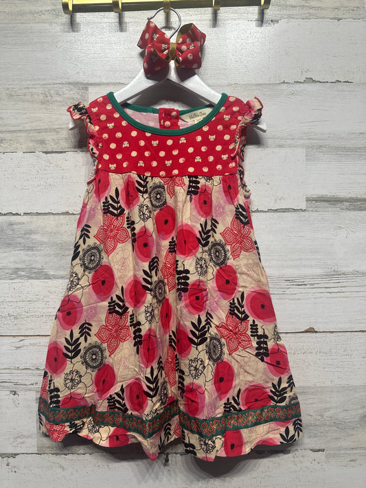 Size 4 Matilda Jane Floral Kitty Dress with Matching Bow - Very Good Used Condition