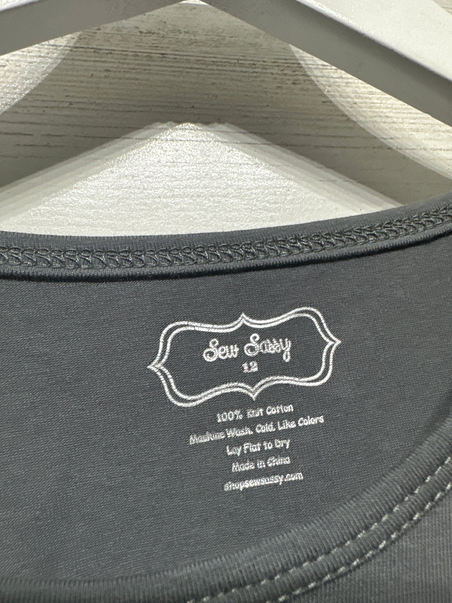 Size 12 Sew Sassy Grey Ruffle Sleeve Long Sleeve Shirt - Very Good Used Condition