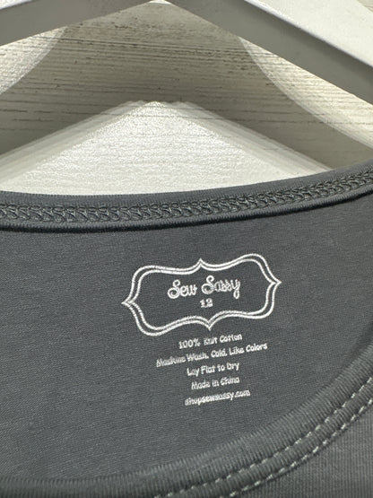 Size 12 Sew Sassy Grey Ruffle Sleeve Long Sleeve Shirt - Very Good Used Condition