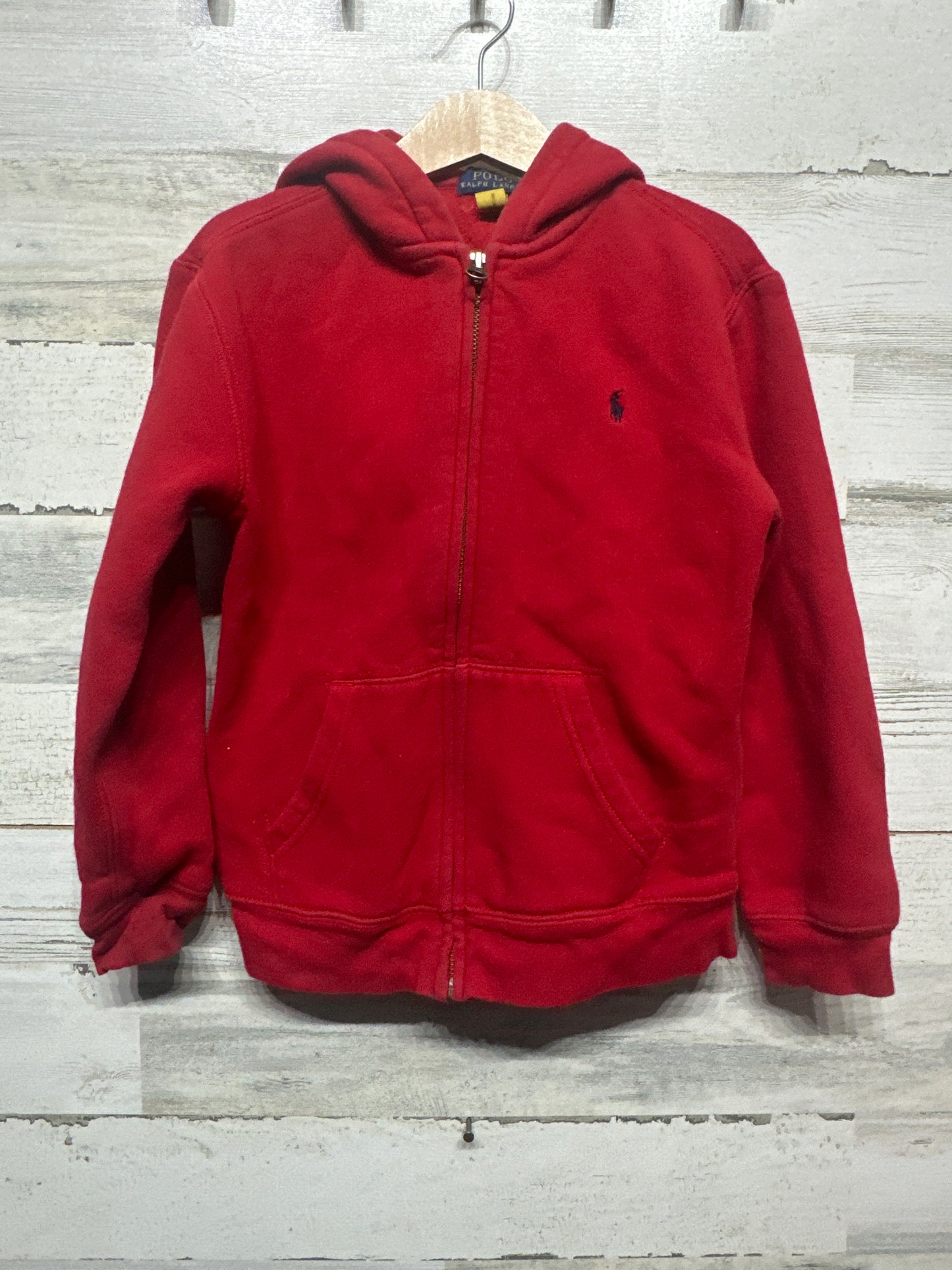 Boys Size 7 Polo Ralph Lauren Red Hooded Jacket - Good Used Condition