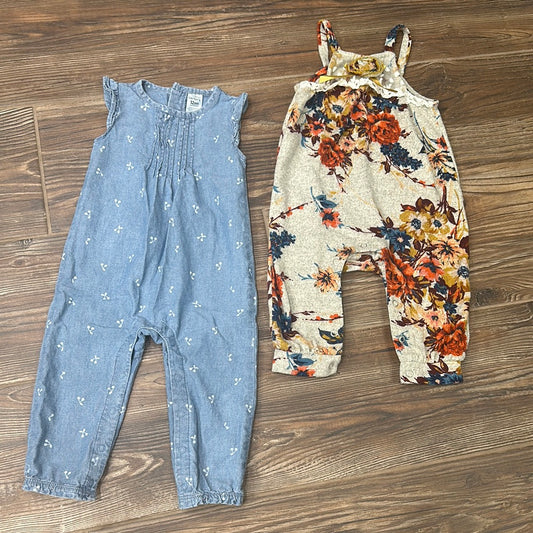 Girls Size 12m Romper Lot (2 pieces) - Good Used Condition