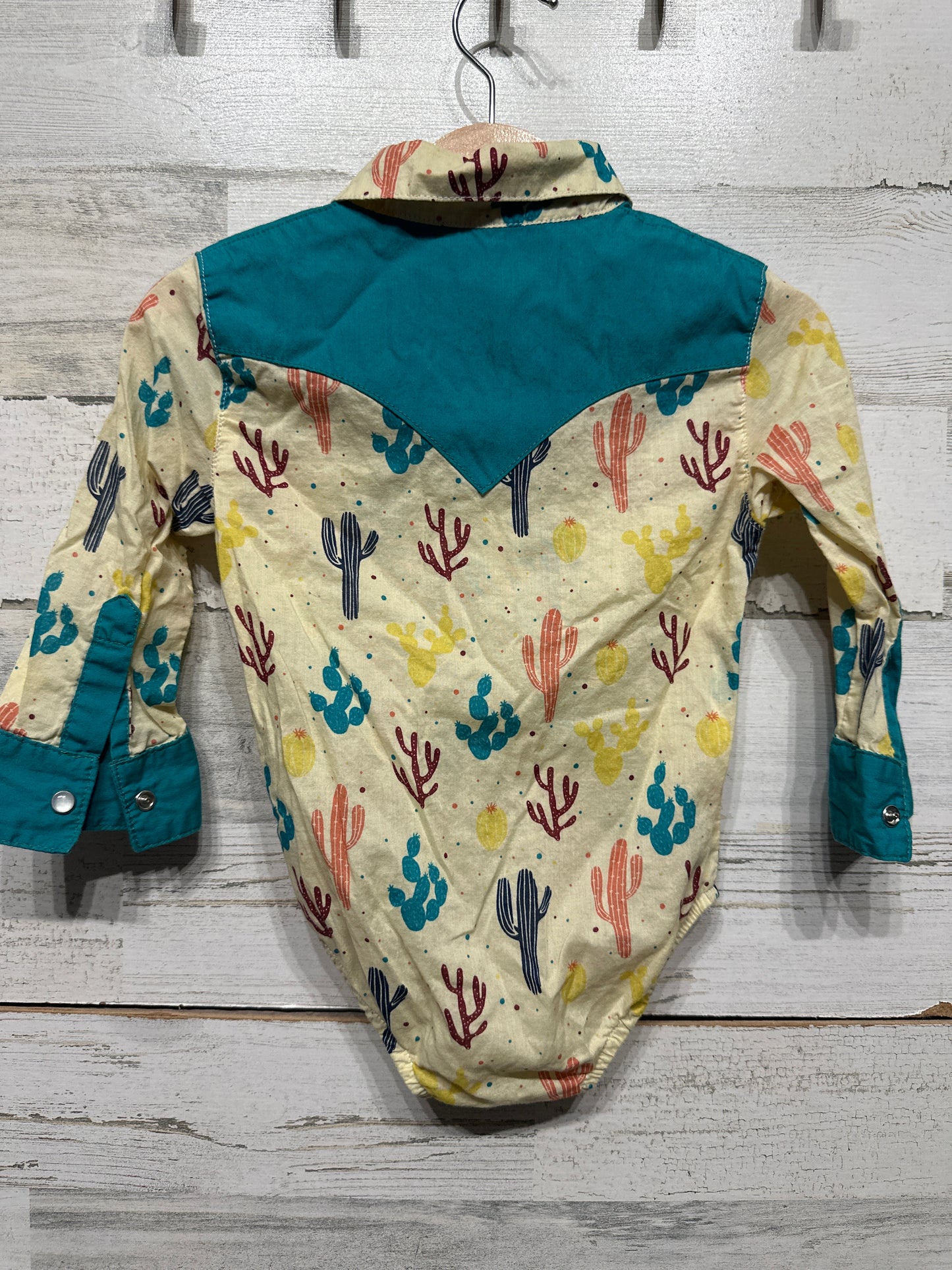 Boys Preowned Size 12m Wrangler Cactus Western Pearl Snap Bodysuit - Very Good Used Condition