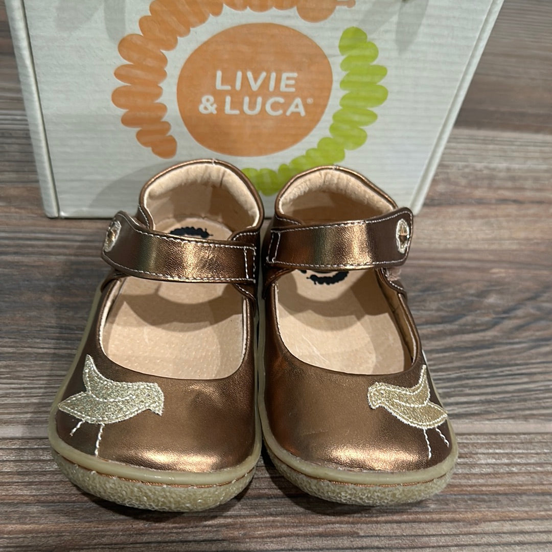 Girls Size 7 Toddler Livie and Luca Copper Metallic Bird Shoes - New In Box