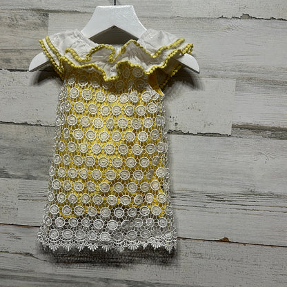 Girls Size 6-9m Mud Pie Yellow Dress with White Lace Overlay - Good Used Condition