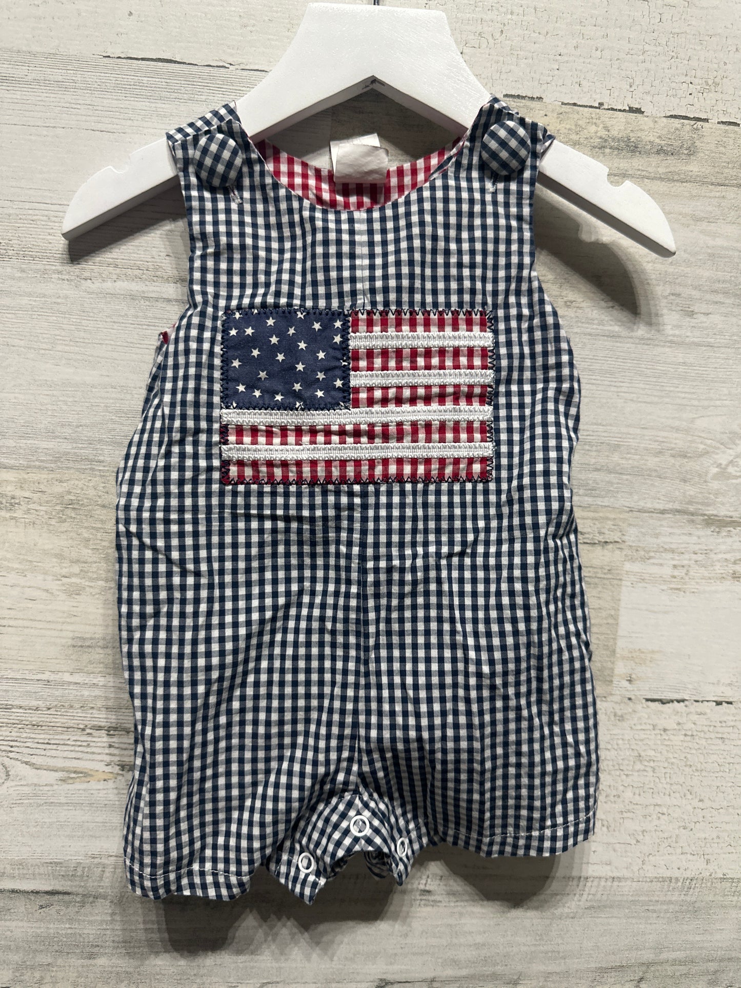 Boys Size 9m Flag Applique Romper - Very Good Used Condition