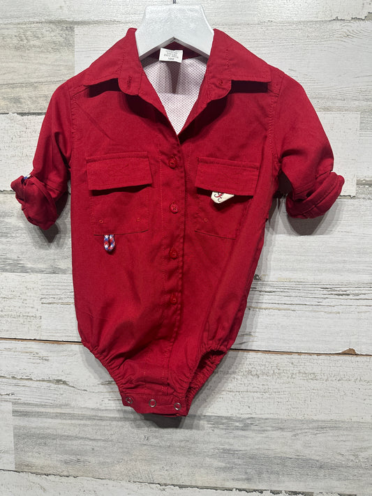 Boys Preowned Size 18m Bull Red Clothing Red Fishing Shirt One Piece Bodysuit - Very Good Used Condition