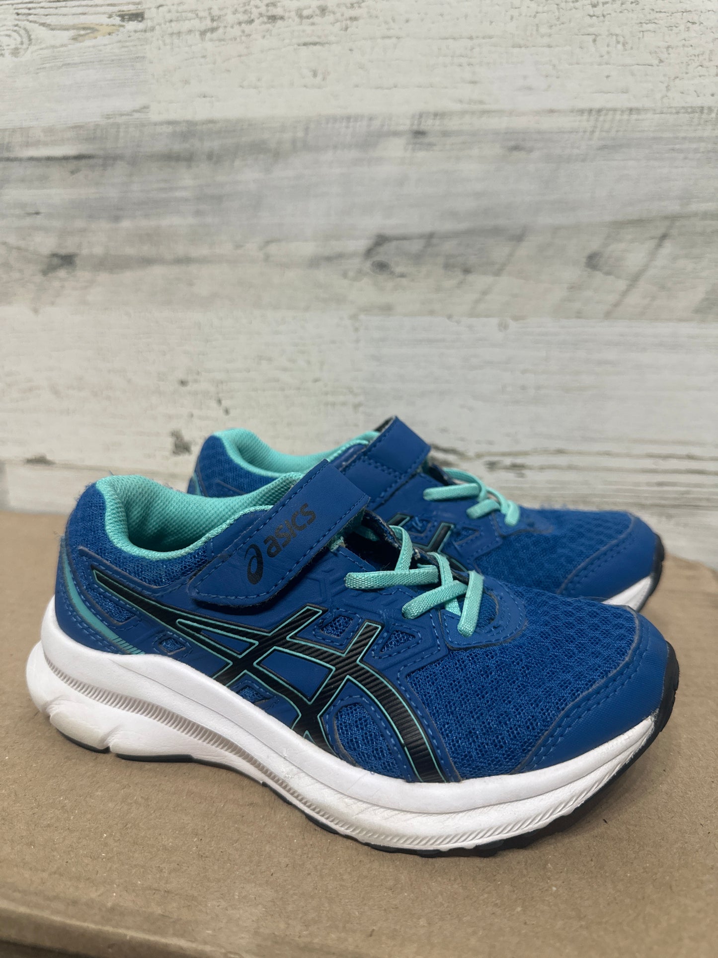 Size 1 (Youth) ASICS Blue Velcro Shoes - Good Used Condition*