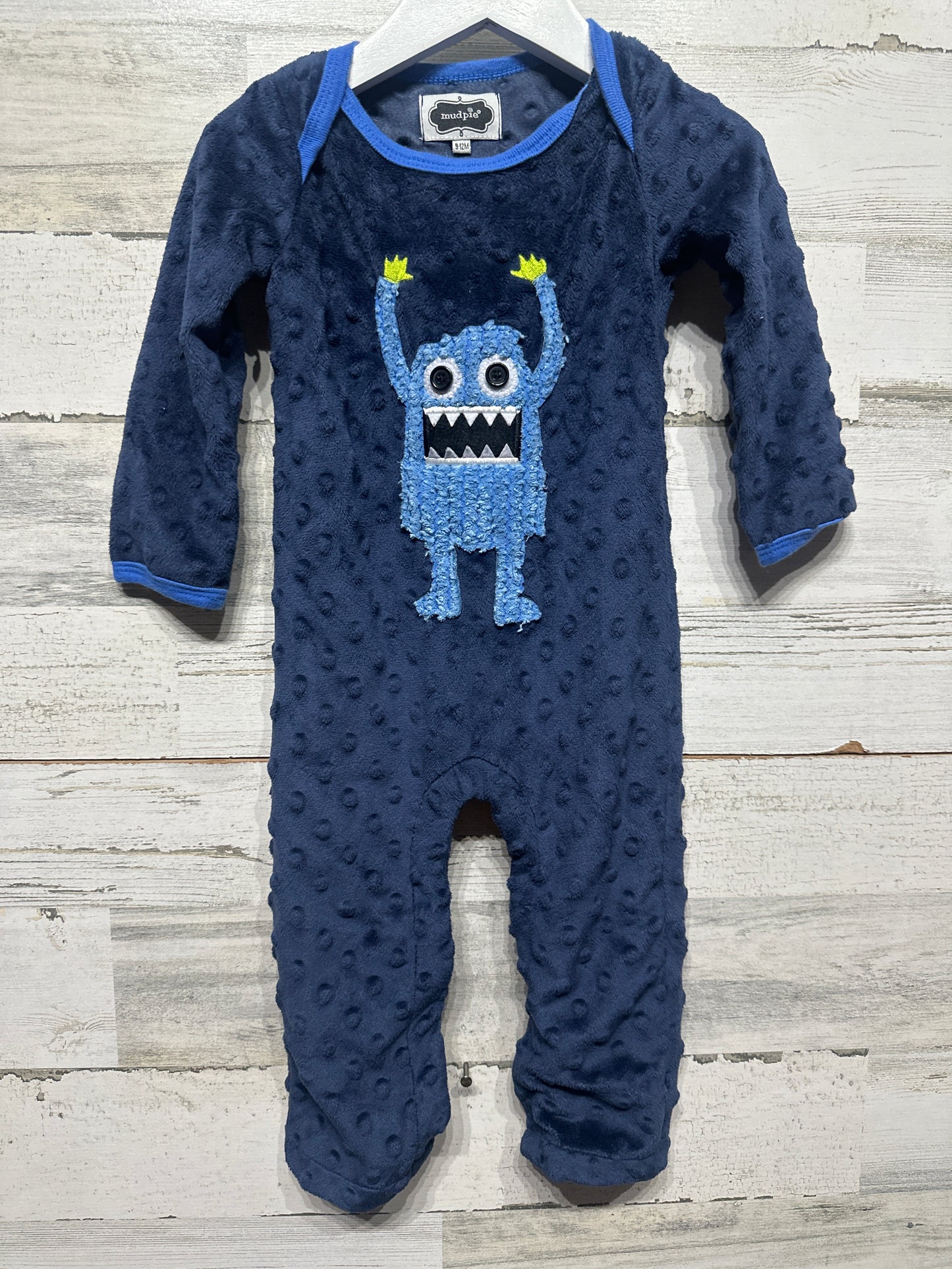 Size 9-12m Mud Pie Monster Applique Romper - Very Good Used Condition