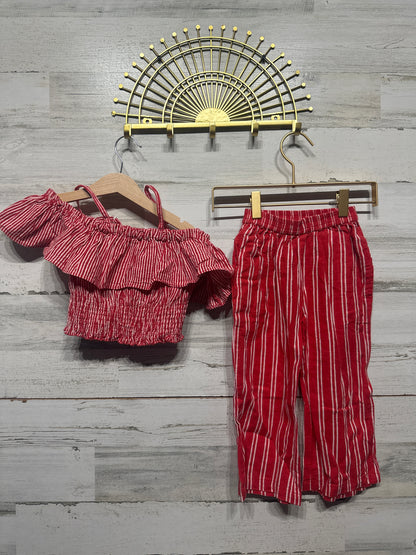 Girls Preowned Size 3 Yo Baby Red Striped Two Piece Set - Good Used Condition