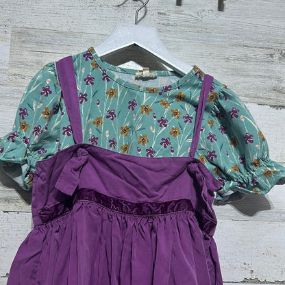 Girls Size 8 Finding Foxtale floral shirt with purple knot dress - very good used condition