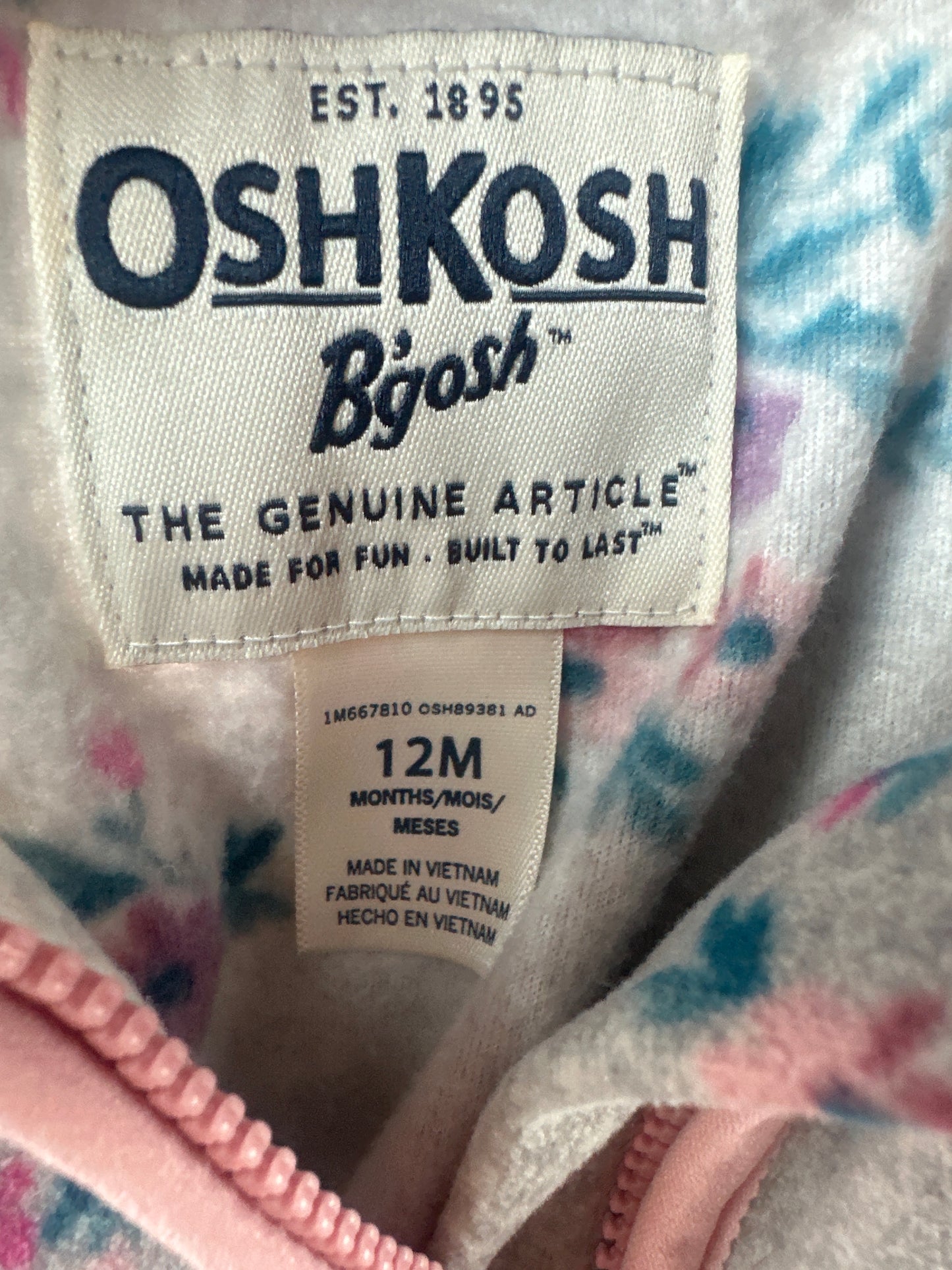 Girls Size 12m Osh Kosh Floral Fleece Pullover - Very Good Used Condition