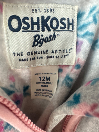 Girls Size 12m Osh Kosh Floral Fleece Pullover - Very Good Used Condition