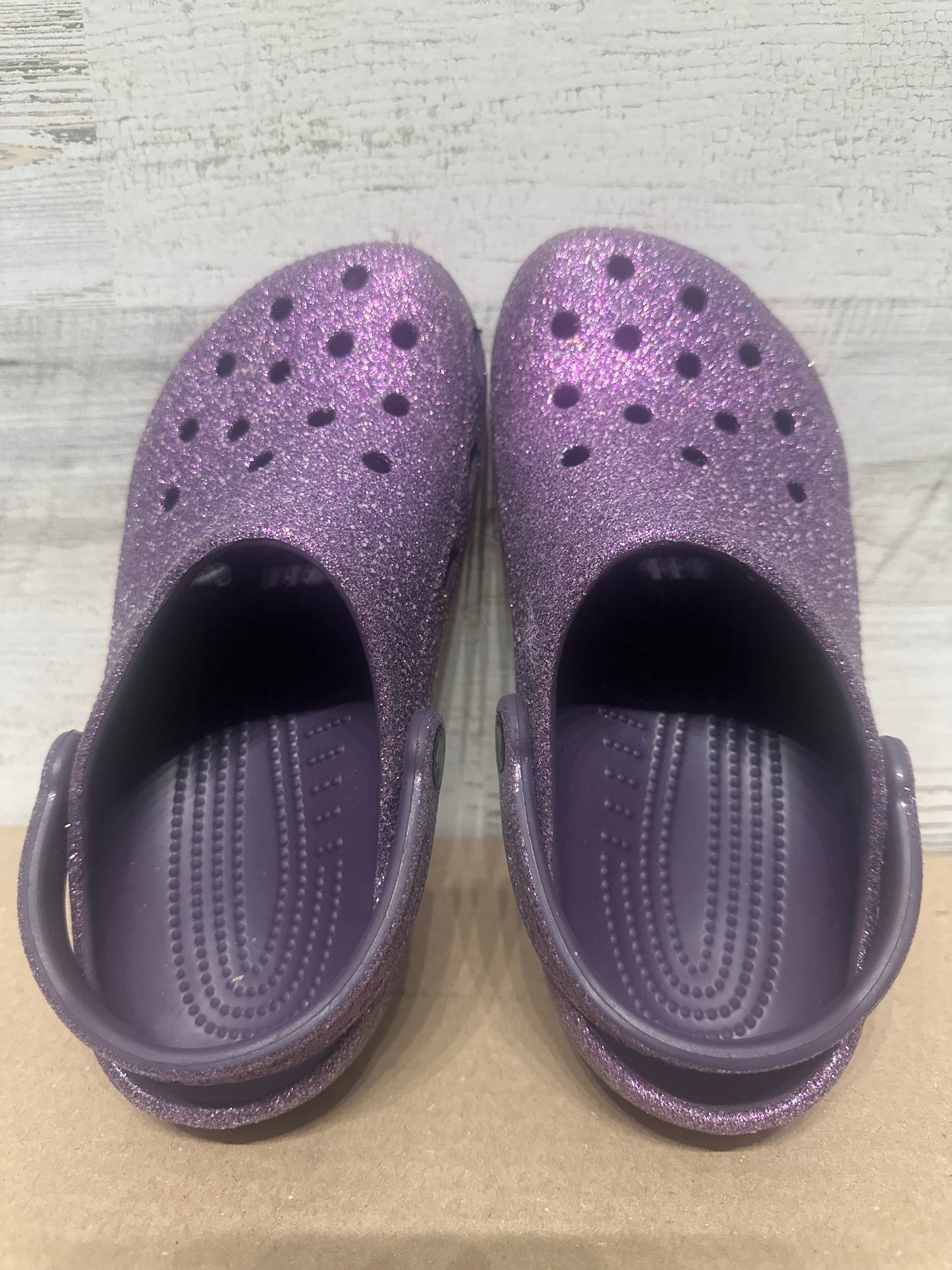 Girls Size J5 (Youth 5) Crocs Glitter Purple Clogs - Very Good Used Condition