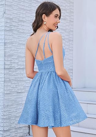 Sparkly Sequin One Shoulder Cocktail Dress - Women's Size 16 - Good Used Condition