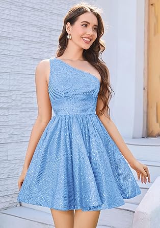 Sparkly Sequin One Shoulder Cocktail Dress - Women's Size 16 - Good Used Condition