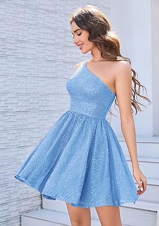 Sparkly Sequin One Shoulder Cocktail Dress - Women's Size 16 - Good Used Condition