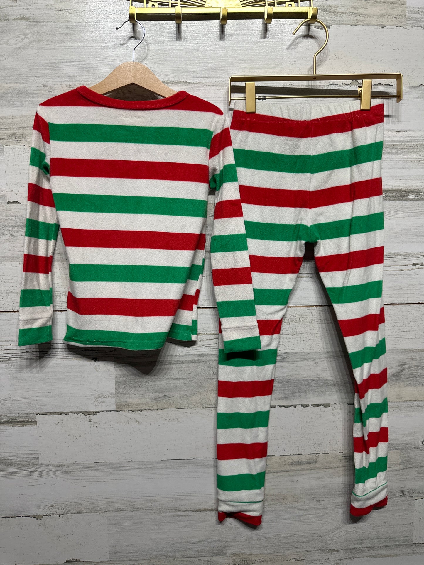 Cat & Jack Fleece Holiday Striped Pajama Set - Kids Size 6 Top / Size 8 Pants - Good Used Condition